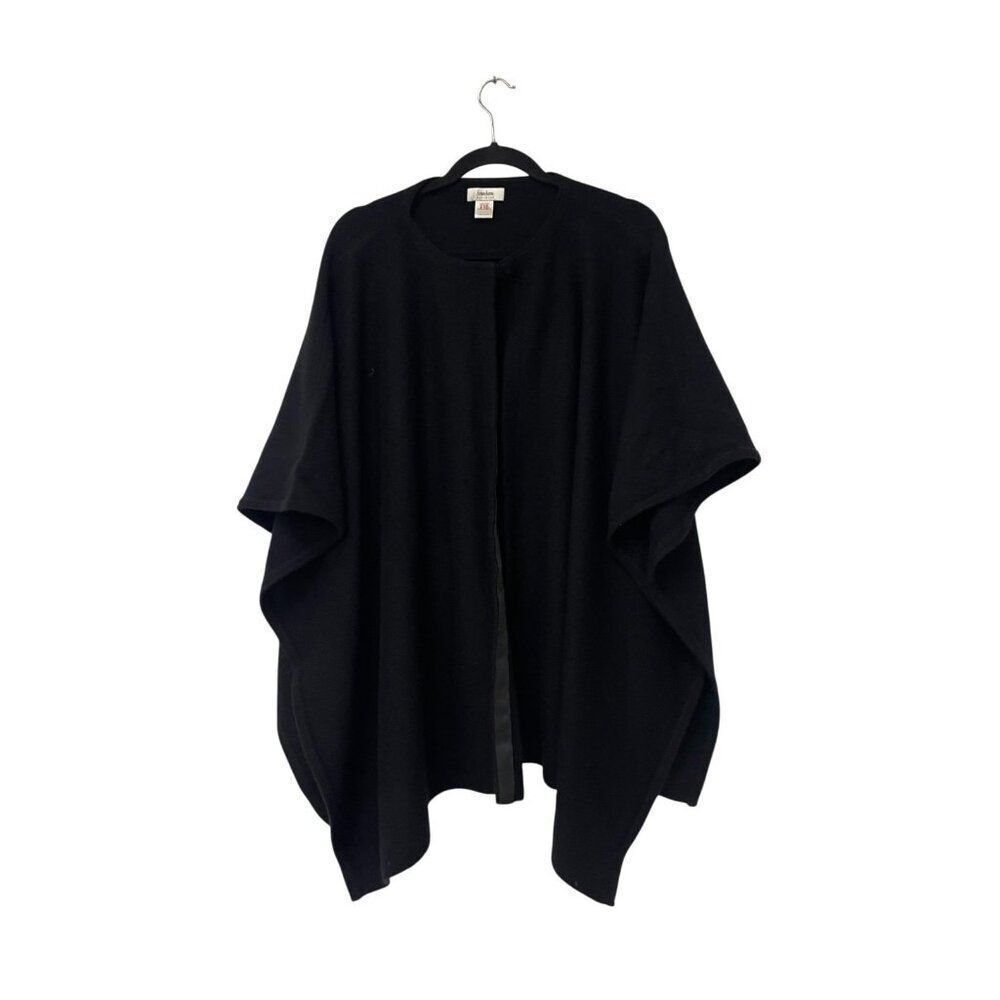 Neiman Marcus Womens Sweater One Size OS Black Cashmere Cardigan Wrap Poncho